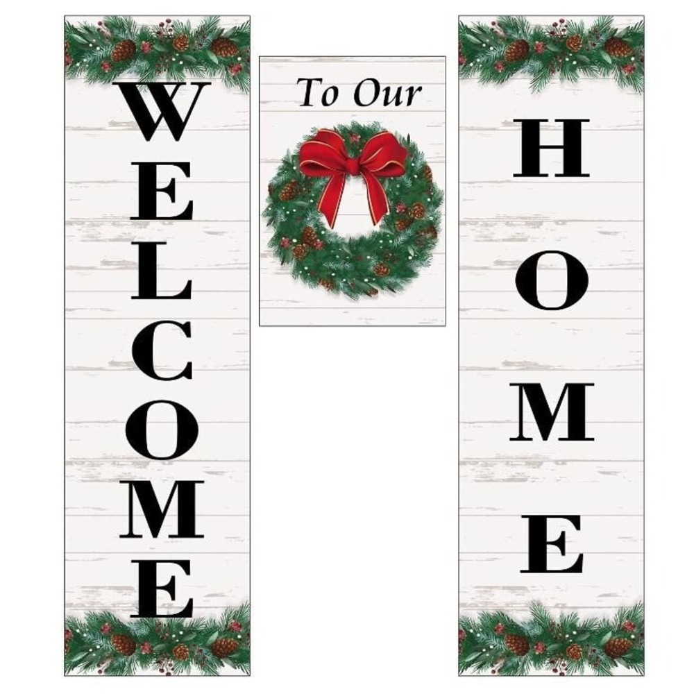 Evergreen 3 Piece Door Banner Kit Christmas Wreath Home Sweet Home Decor A13 - Picture 1 of 1